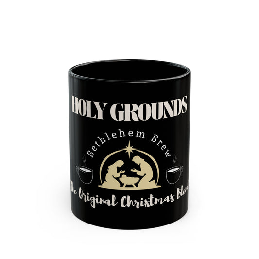 Holy Grounds Black Mug - Perfect for Christmas Brewing