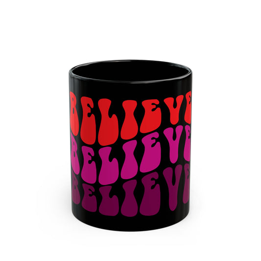 Retro Believe Mug - Colorful 11oz & 15oz Black Coffee Cup for Inspiration and Motivation