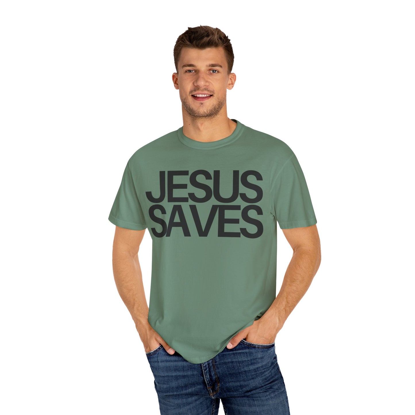 Bold Jesus Saves (Unisex Garment-Dyed T-shirt)