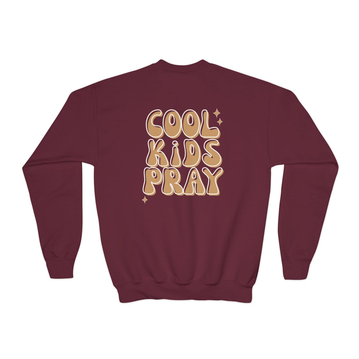 Youth Crewneck Sweatshirt - "Cool Kids Pray" Retro Graphic Pullover for Kids