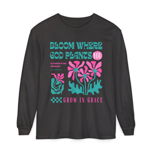 Bloom (Unisex Garment-dyed Long Sleeve T-Shirt)