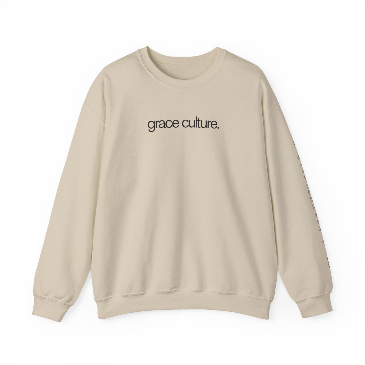Grace Culture (Oversized Crewneck Sweatshirt with Bible Verse Down Sleeve)
