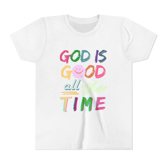 Youth Tee — "God Is Good All The Time" Colorful Faith Shirt