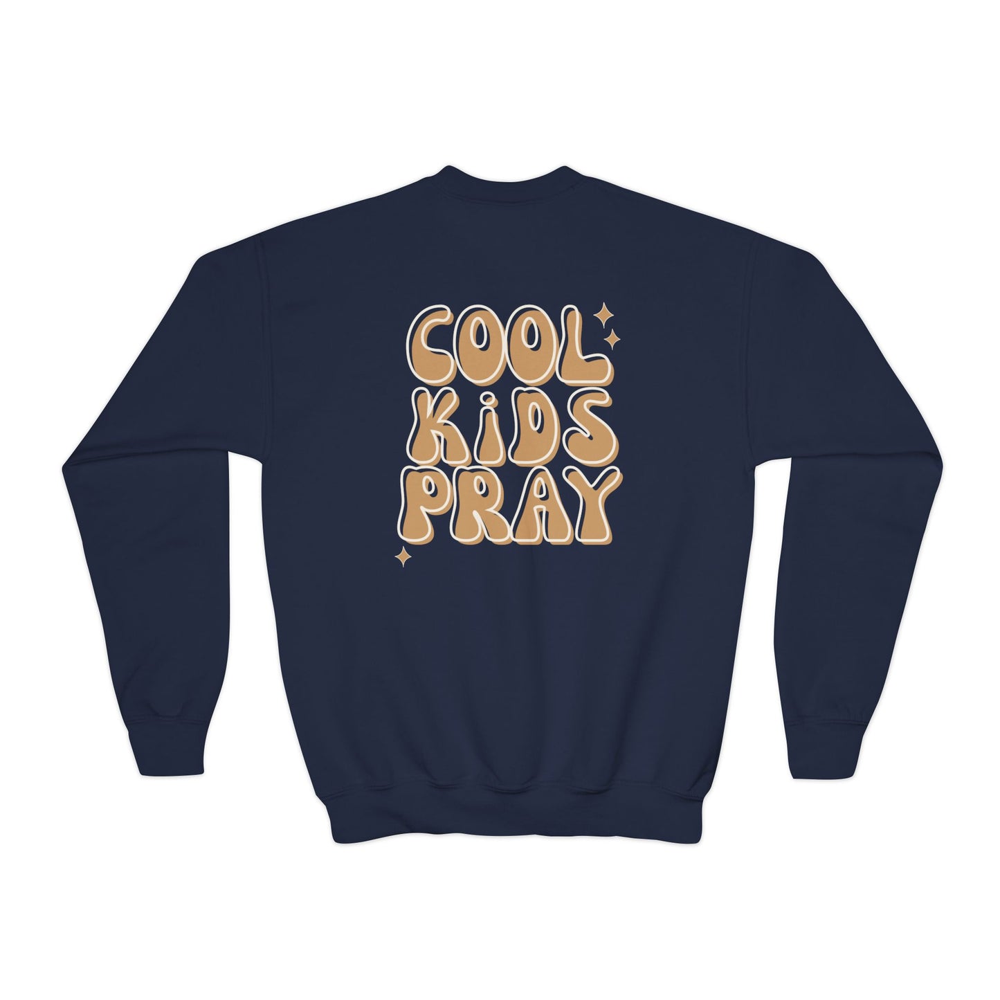 Youth Crewneck Sweatshirt - "Cool Kids Pray" Retro Graphic Pullover for Kids
