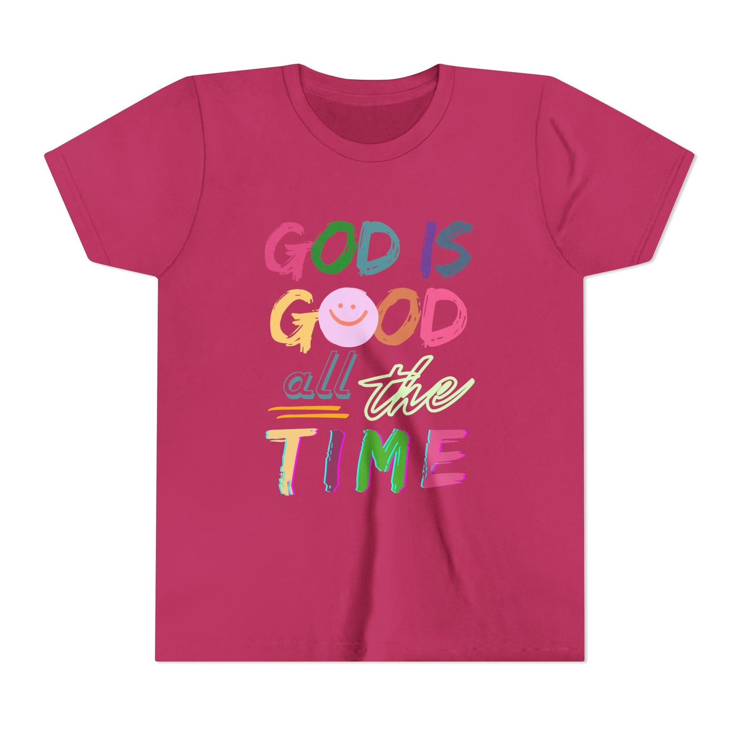 Youth Tee — "God Is Good All The Time" Colorful Faith Shirt