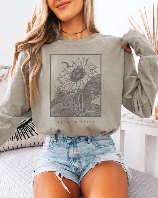 Grow in Grace (Unisex Garment-dyed Long Sleeve T-Shirt)