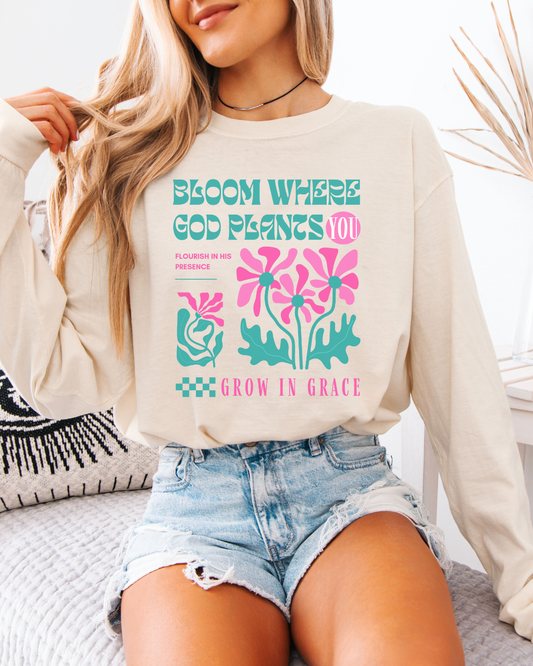 Bloom (Unisex Garment-dyed Long Sleeve T-Shirt)