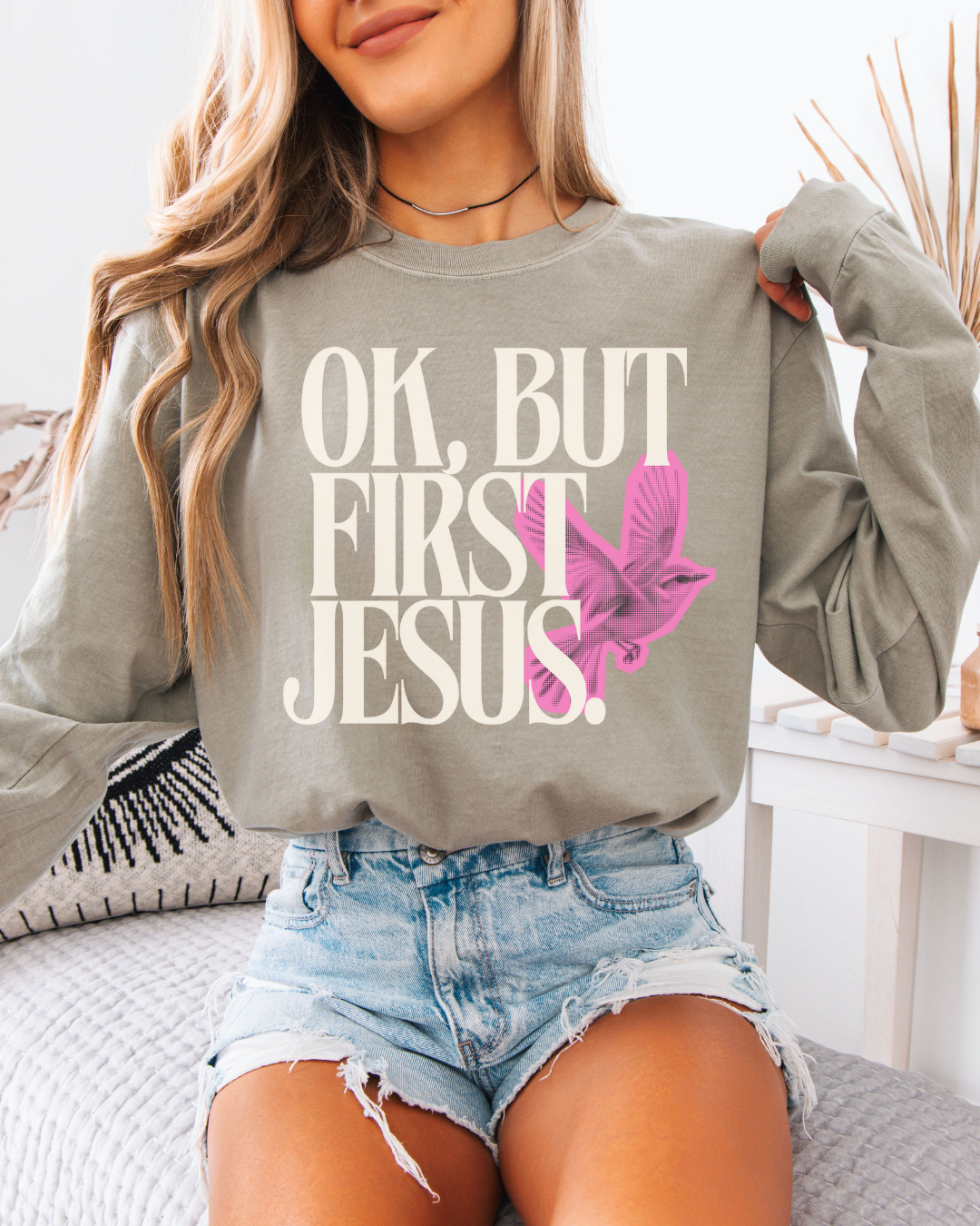 But First Jesus (Unisex Garment-dyed Long Sleeve T-Shirt)