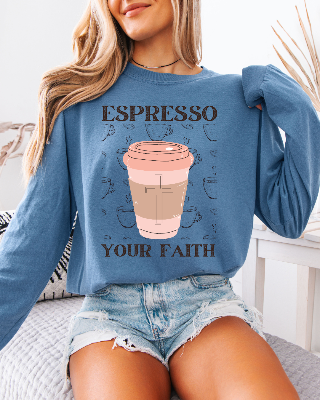 Espresso Your Faith (Unisex Garment-dyed Long Sleeve T-Shirt)