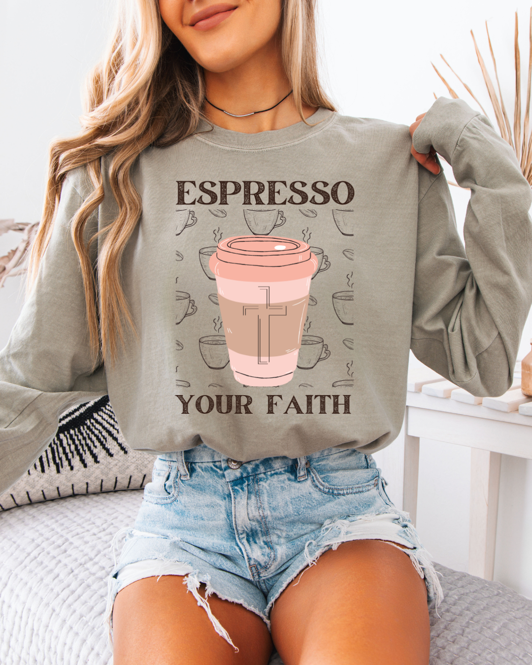 Espresso Your Faith (Unisex Garment-dyed Long Sleeve T-Shirt)