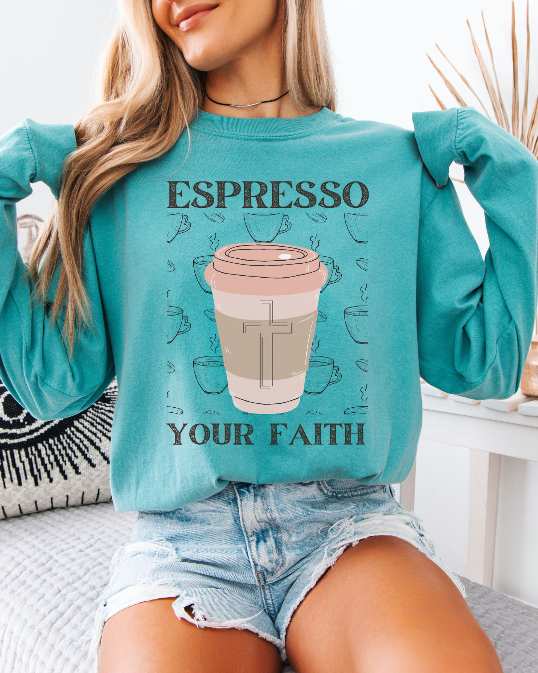 Espresso Your Faith (Unisex Garment-dyed Long Sleeve T-Shirt)