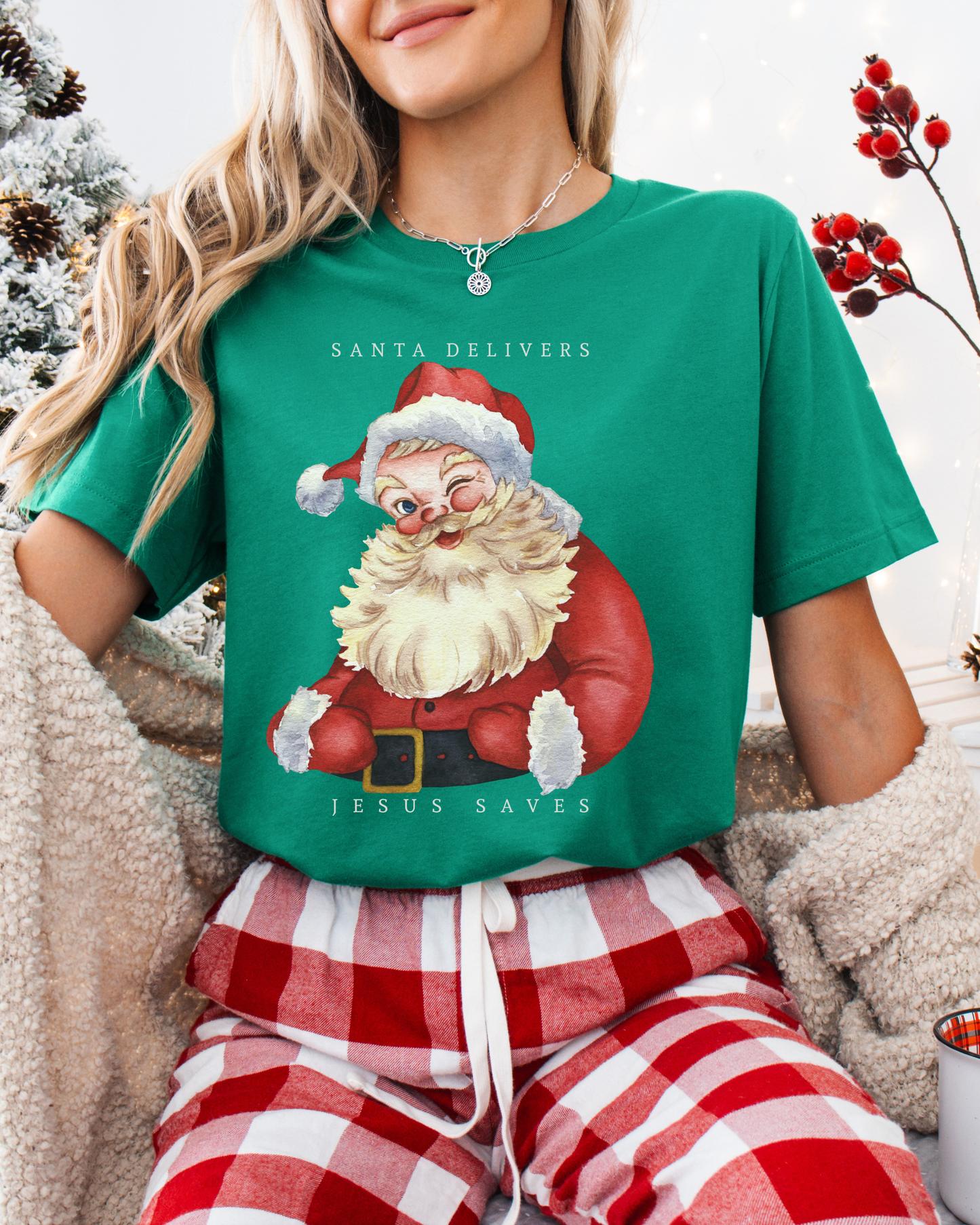 Santa Delivers, Jesus Saves (Unisex Tee)