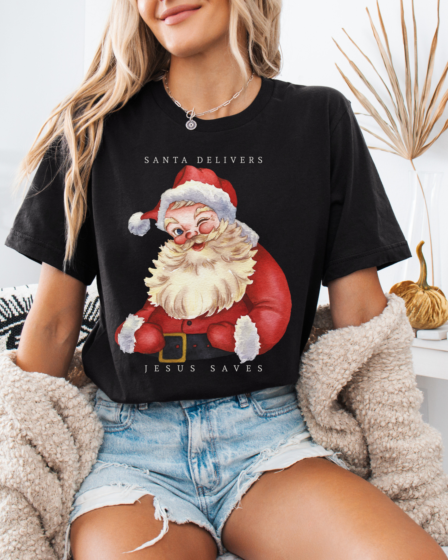 Santa Delivers, Jesus Saves (Unisex Tee)