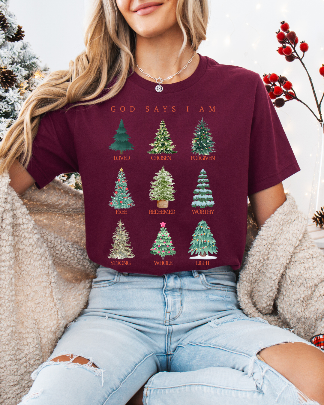 God Says I Am (Unisex - Inspirational Christmas Tree Shirt)