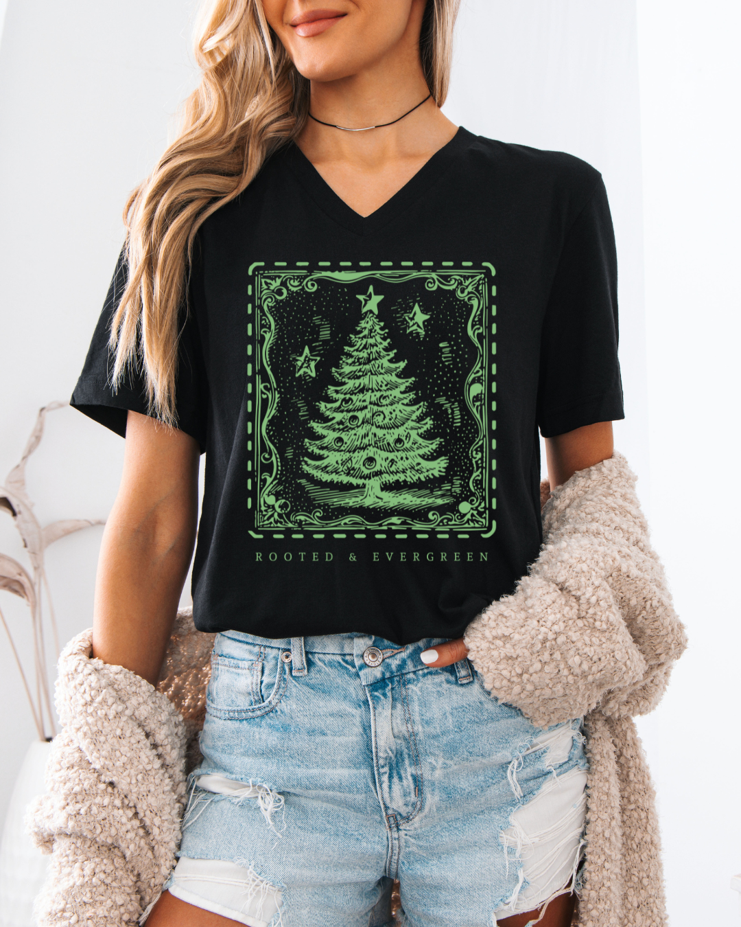 Rooted and Evergreen (Vintage Christmas V-Neck)
