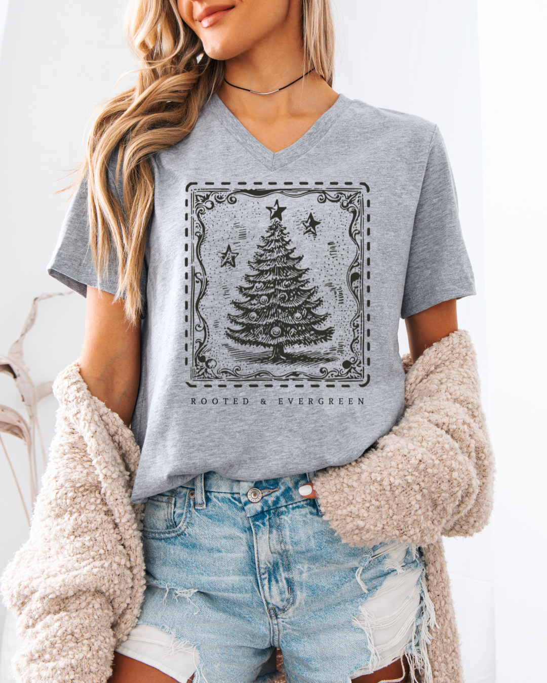 Rooted and Evergreen (Vintage Christmas V-Neck)