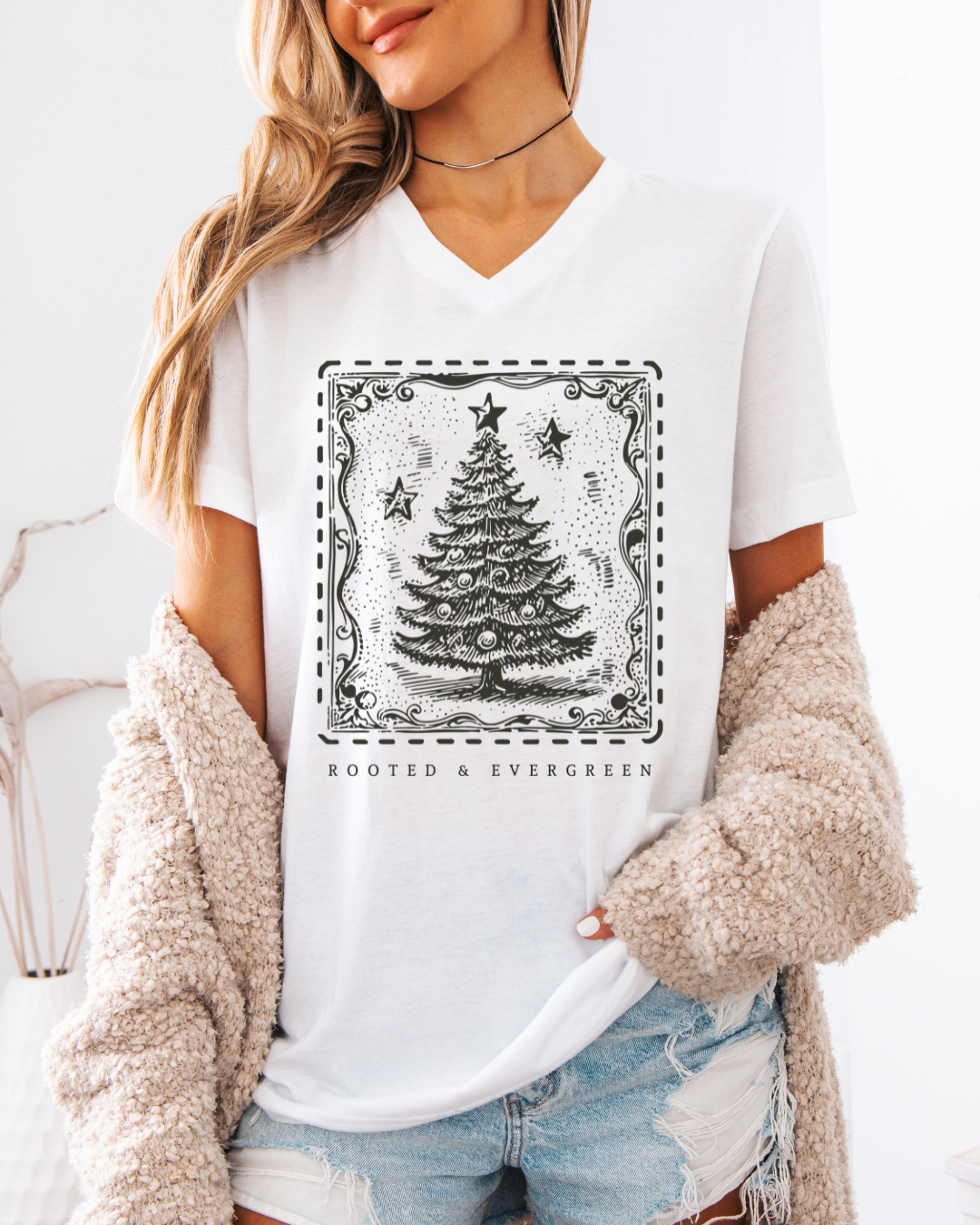 Rooted and Evergreen (Vintage Christmas V-Neck)