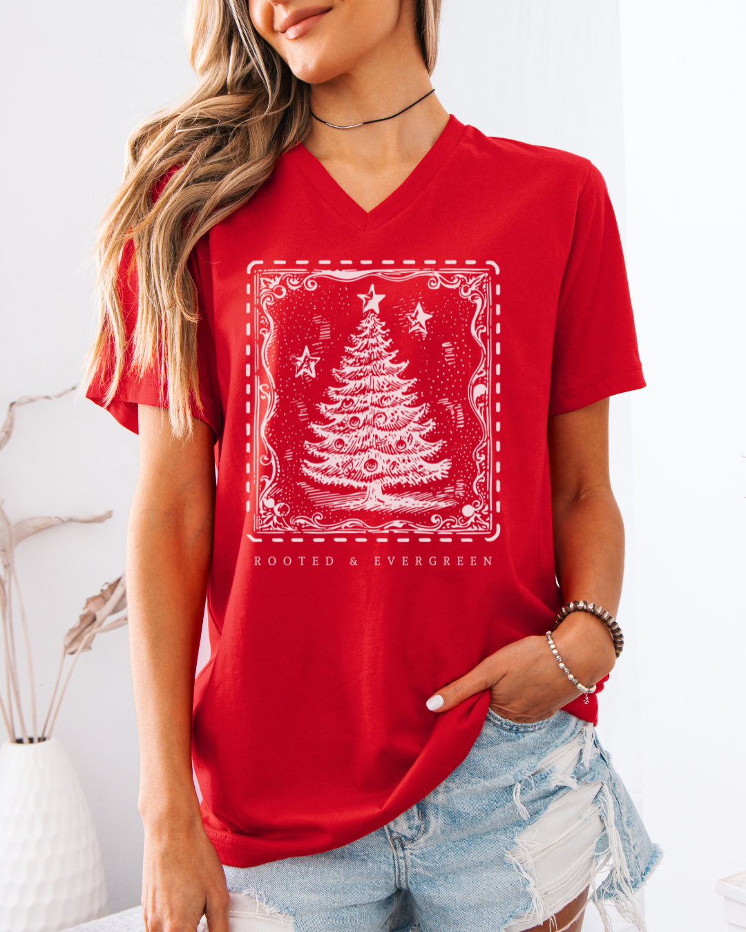 Rooted and Evergreen (Vintage Christmas V-Neck)