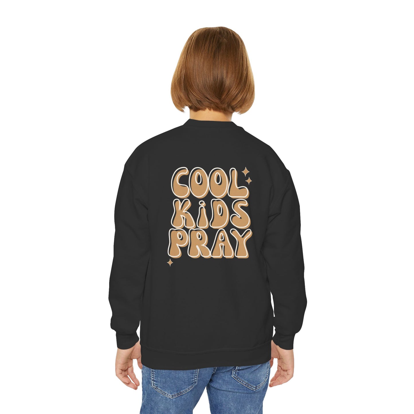 Youth Crewneck Sweatshirt - "Cool Kids Pray" Retro Graphic Pullover for Kids