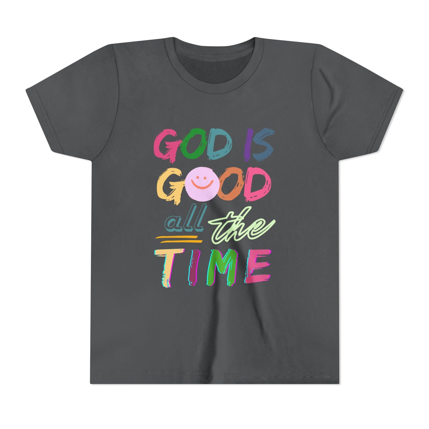 Youth Tee — "God Is Good All The Time" Colorful Faith Shirt