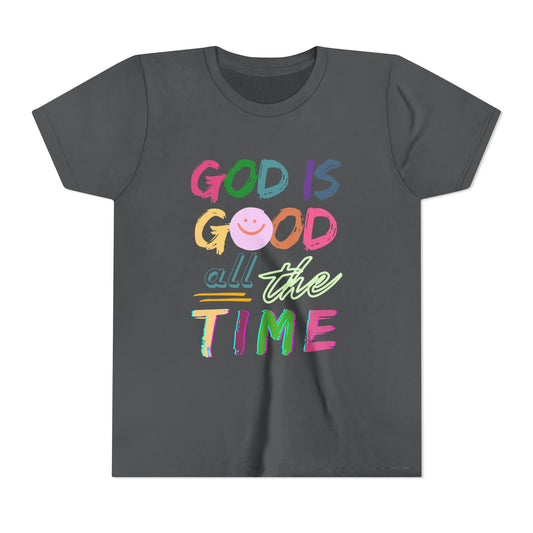 Youth Tee — "God Is Good All The Time" Colorful Faith Shirt
