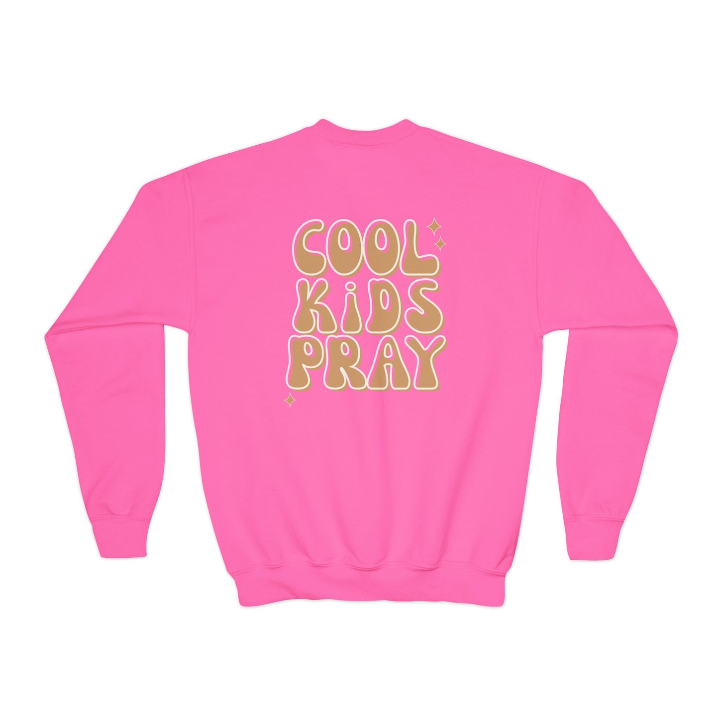 Youth Crewneck Sweatshirt - "Cool Kids Pray" Retro Graphic Pullover for Kids