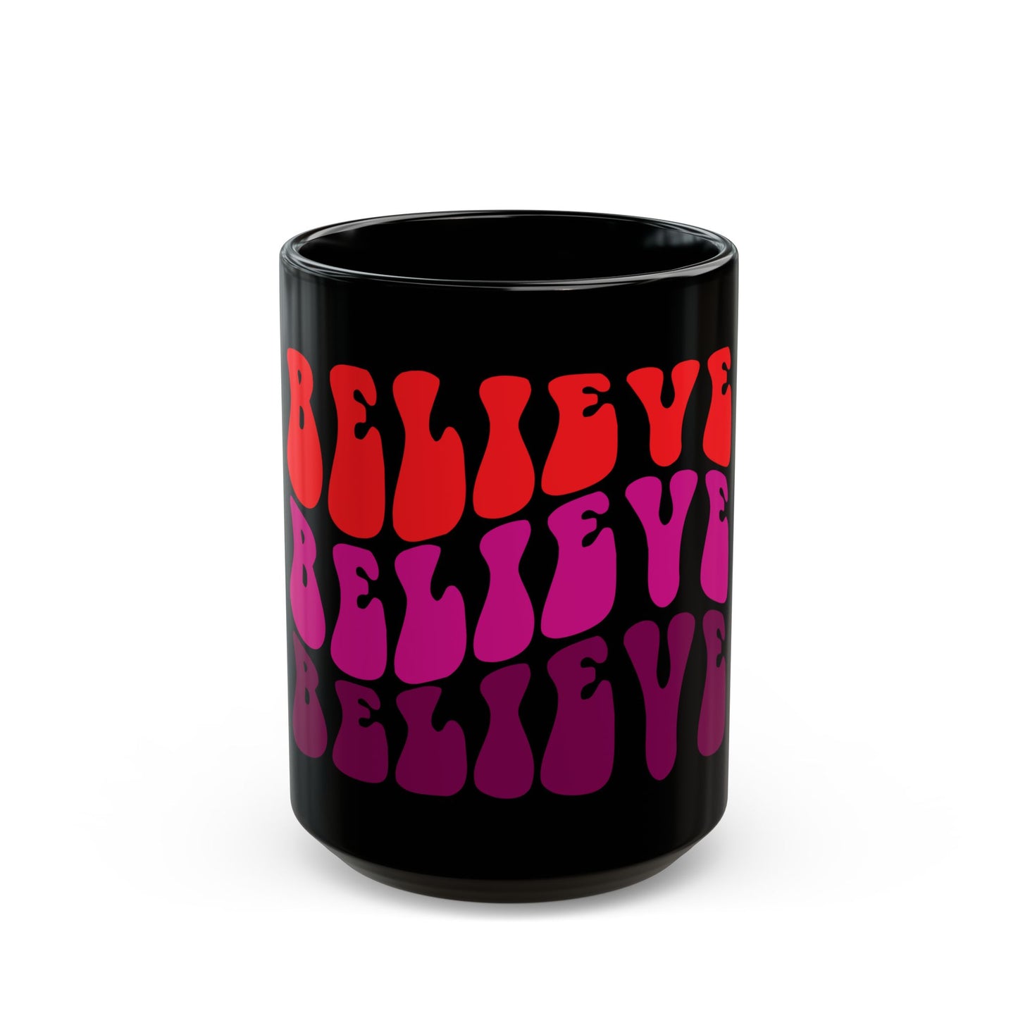 Retro Believe Mug - Colorful 11oz & 15oz Black Coffee Cup for Inspiration and Motivation