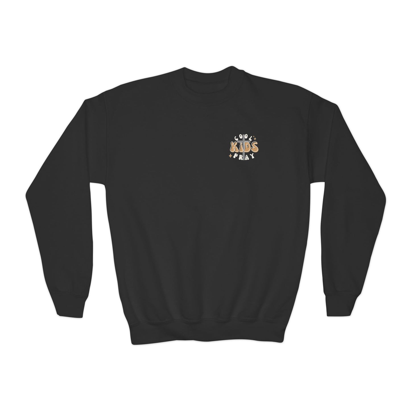 Youth Crewneck Sweatshirt - "Cool Kids Pray" Retro Graphic Pullover for Kids